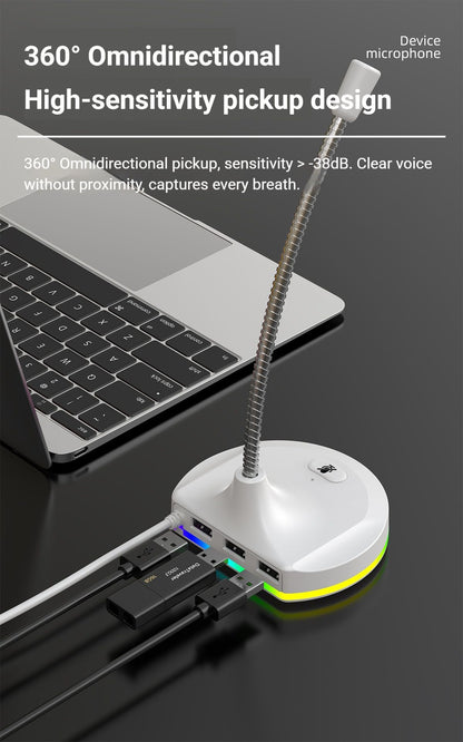 RGB Desktop Microphone 3 USB HUB Model White V1221-RGB-DESKTOP-MICROPHONE-3-USB-HUB-MODEL-WHITE