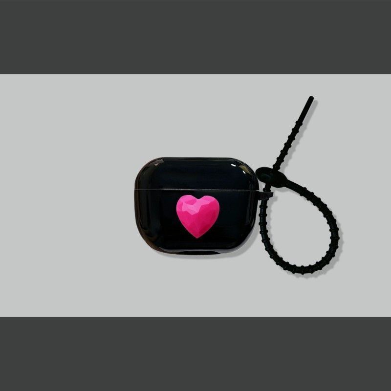 Rose Red Heart on Black Case + Black Wrist Strap AirPods Pro V1221-ROSE-RED-HEART-ON-BLACK-CASE-BLACK-WRIST-STRAP-AIRPODS-PRO