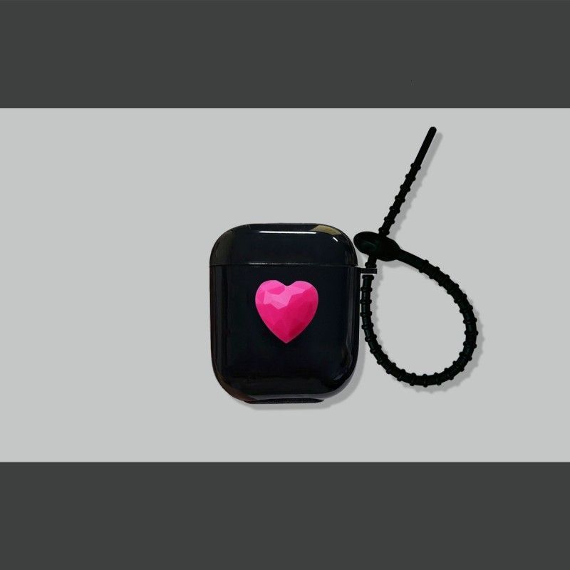 Rose Red Heart on Black Case + Black Wrist Strap AirPods Pro V1221-ROSE-RED-HEART-ON-BLACK-CASE-BLACK-WRIST-STRAP-AIRPODS-PRO