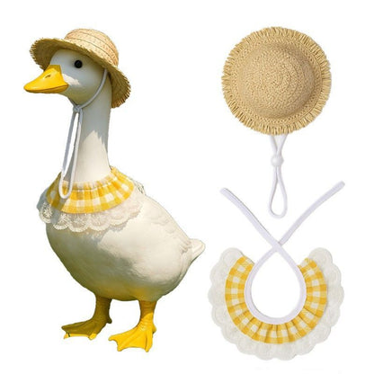 Straw Hat And Yellow Lace Bib V1221-STRAW-HAT-AND-YELLOW-LACE-BIB