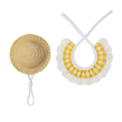 Straw Hat And Yellow Lace Bib V1221-STRAW-HAT-AND-YELLOW-LACE-BIB