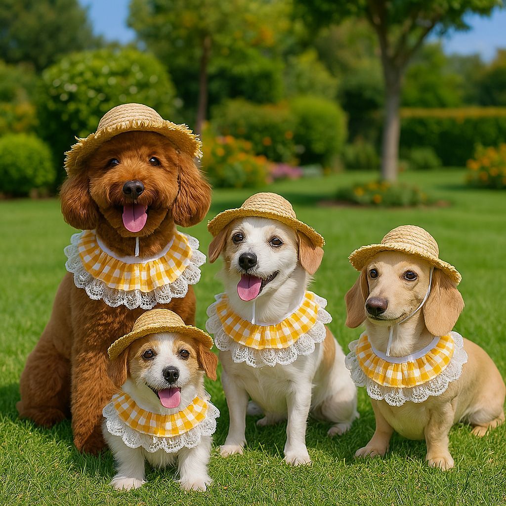 Straw Hat And Yellow Lace Bib V1221-STRAW-HAT-AND-YELLOW-LACE-BIB