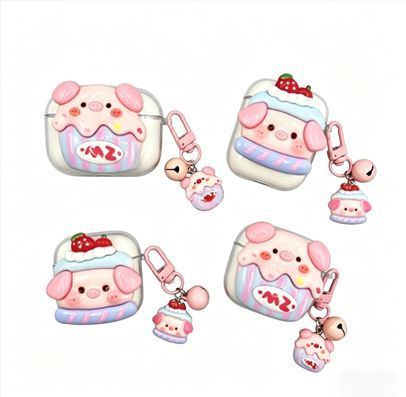 Strawberry Hat Pig Bluetooth Earphone Case + pendant AirPods 4 V1221-STRAWBERRY-HAT-PIG-BLUETOOTH-EARPHONE-CASE-PENDANT-AIRPODS-4