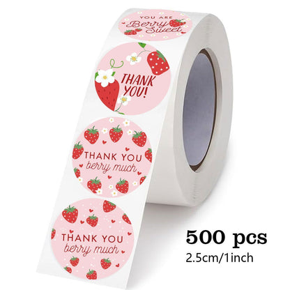 Strawberry Thank You Stickers 25mm 1inch V1221-STRAWBERRY-THANK-YOU-STICKERS-25MM-1INCH