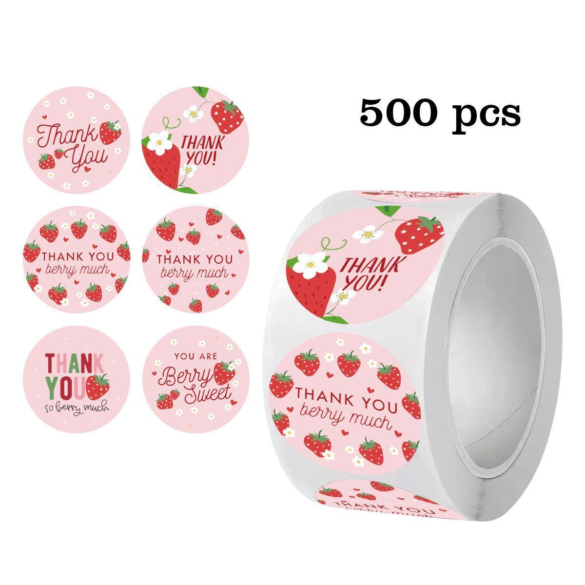 Strawberry Thank You Stickers 25mm 1inch V1221-STRAWBERRY-THANK-YOU-STICKERS-25MM-1INCH