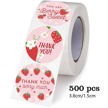 Strawberry Thank You Stickers 38mm 1 and a half inch V1221-STRAWBERRY-THANK-YOU-STICKERS-38MM-1-AND-A-HALF-INCH