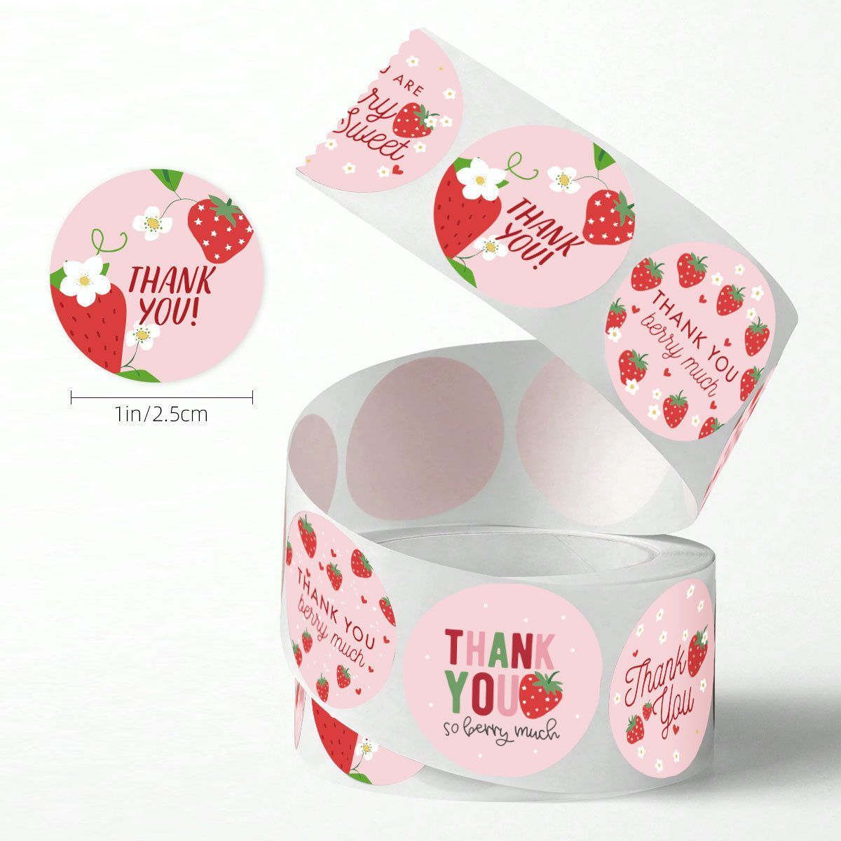 Strawberry Thank You Stickers 38mm 1 and a half inch V1221-STRAWBERRY-THANK-YOU-STICKERS-38MM-1-AND-A-HALF-INCH