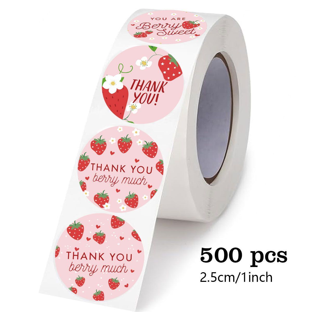 Strawberry Thank You Stickers 38mm 1 and a half inch V1221-STRAWBERRY-THANK-YOU-STICKERS-38MM-1-AND-A-HALF-INCH