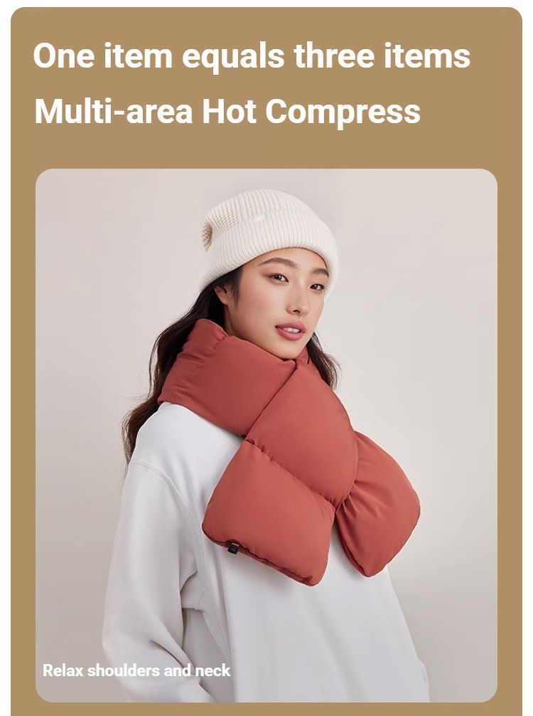 USB Heated White Duck Down Neck Warmer Beige V1221-USB-HEATED-WHITE-DUCK-DOWN-NECK-WARMER-BEIGE