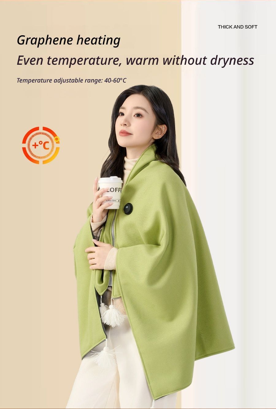 USB Washable Heated Shawl-No Power Bank Included-Apricot V1221-USB-WASHABLE-HEATED-SHAWL-NO-POWER-BANK-INCLUDED-APRICOT