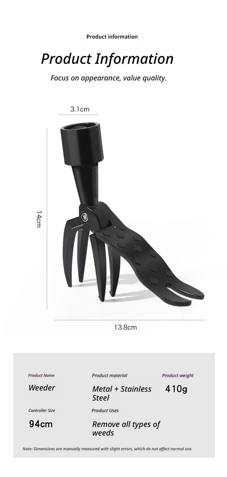 Manual weeding device-with a stainless steel three-section pipe V1221-WEEDING-DEVICE-WITH-A-STAINLESS-STEEL-THREE-SECTION-PIPE