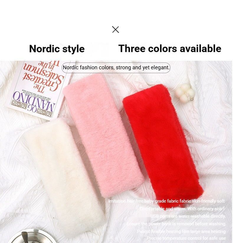 Winter Imitation Rabbit Fur USB Heated Scarf Beige V1221-WINTER-IMITATION-RABBIT-FUR-USB-HEATED-SCARF-BEIGE