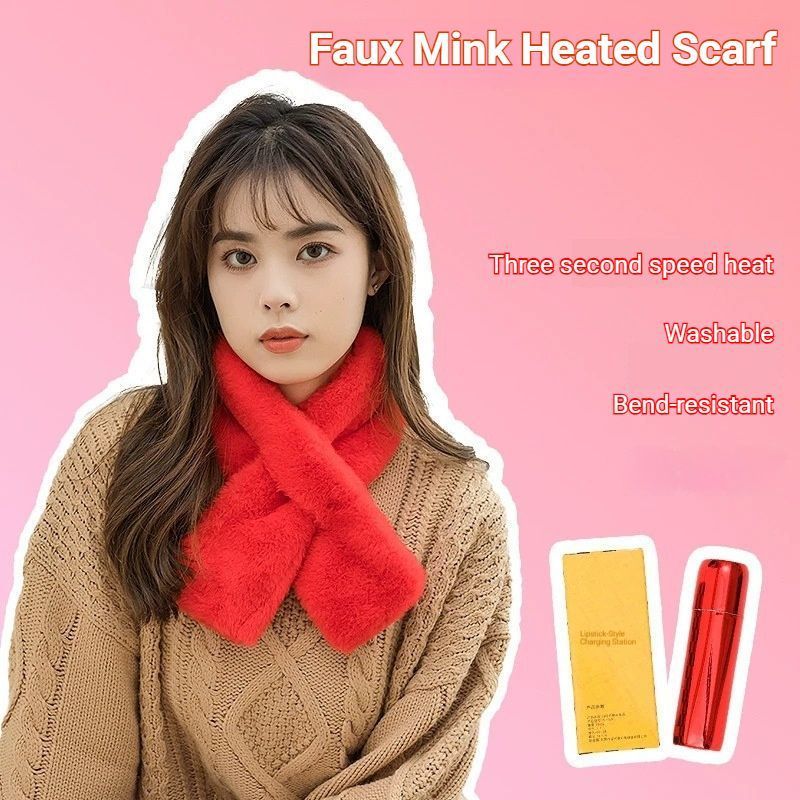 Winter Imitation Rabbit Fur USB Heated Scarf Red V1221-WINTER-IMITATION-RABBIT-FUR-USB-HEATED-SCARF-RED