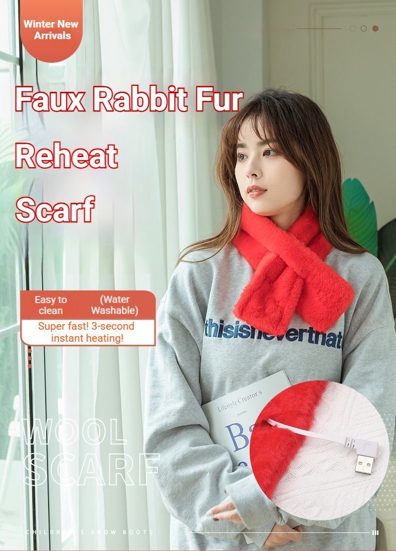 Winter Imitation Rabbit Fur USB Heated Scarf Red-Gift Box Edition V1221-WINTER-IMITATION-RABBIT-FUR-USB-HEATED-SCARF-RED-GIFT-BOX-EDITIO