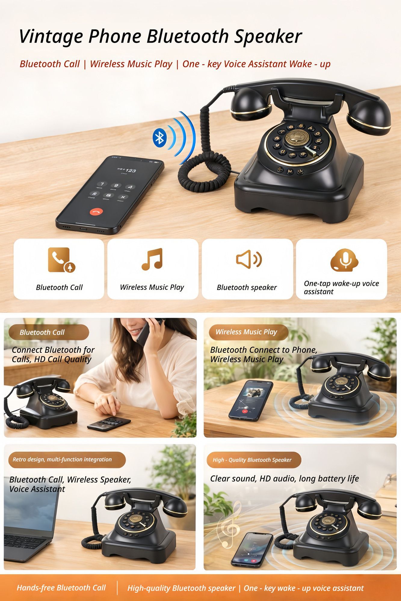 Wireless Bluetooth Landline Black V1221-WIRELESS-BLUETOOTH-LANDLINE-BLACK