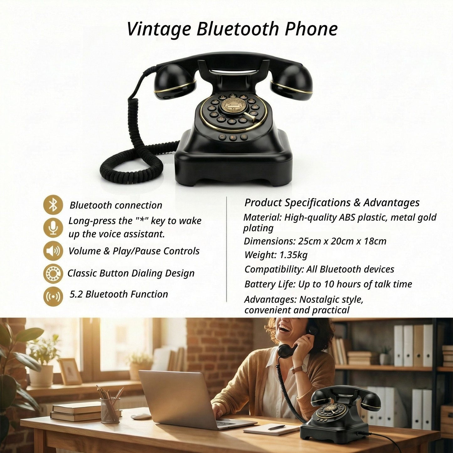 Wireless Bluetooth Landline Black V1221-WIRELESS-BLUETOOTH-LANDLINE-BLACK