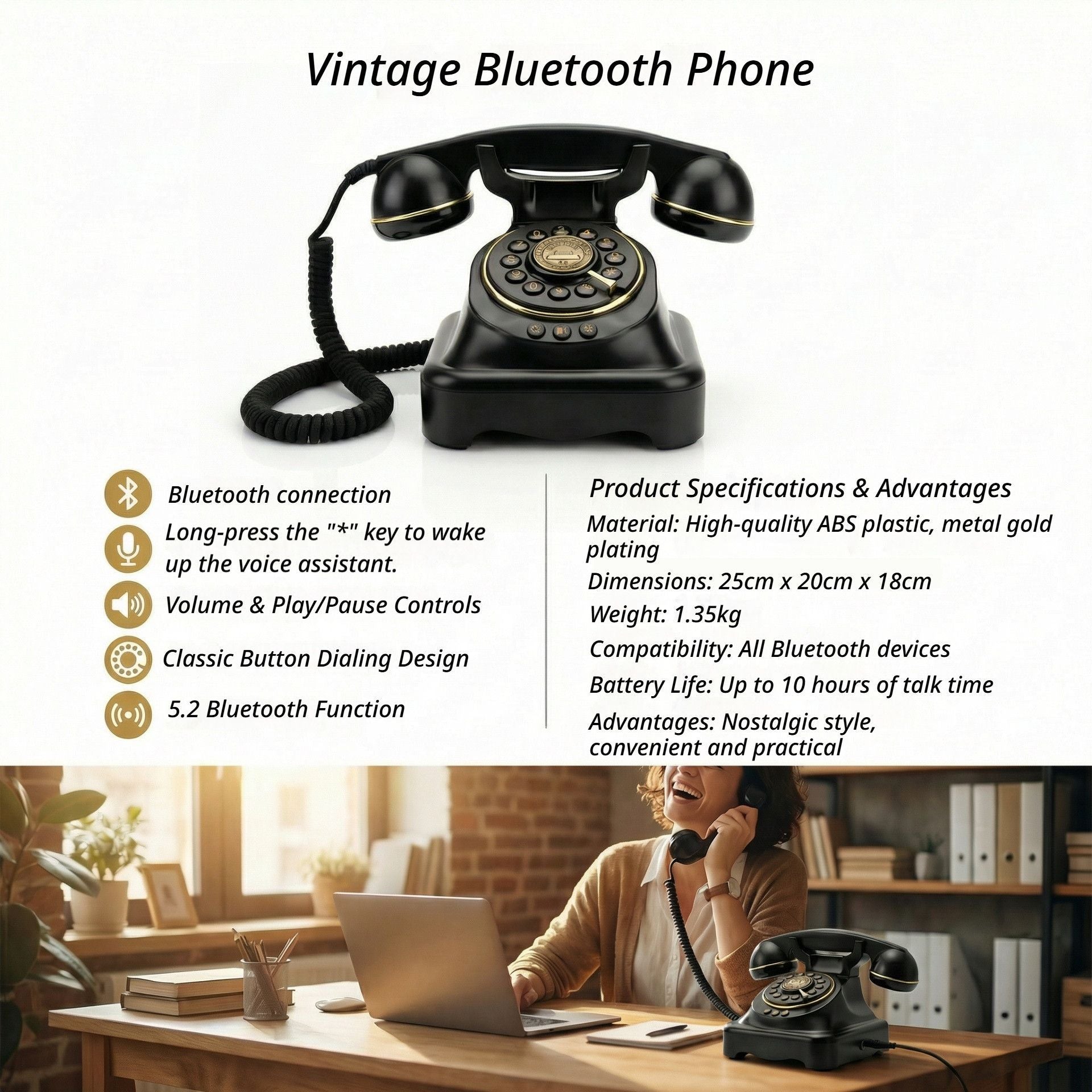 Wireless Bluetooth Landline White V1221-WIRELESS-BLUETOOTH-LANDLINE-WHITE