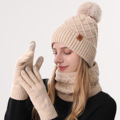 Women Beige Argyle 3-Piece Set-Hat Scarf and Gloves V1221-WOMEN-BEIGE-ARGYLE-3-PIECE-SET-HAT-SCARF-AND-GLOVES