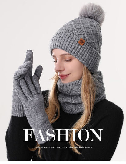Women Gray Argyle 3-Piece Set-Hat Scarf and Gloves V1221-WOMEN-GRAY-ARGYLE-3-PIECE-SET-HAT-SCARF-AND-GLOVES