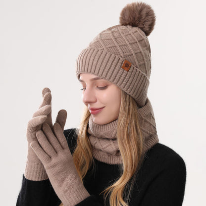Women Khaki Argyle 3-Piece Set-Hat Scarf and Gloves V1221-WOMEN-KHAKI-ARGYLE-3-PIECE-SET-HAT-SCARF-AND-GLOVES