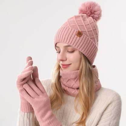 Women Pink Argyle 3-Piece Set-Hat Scarf and Gloves V1221-WOMEN-PINK-ARGYLE-3-PIECE-SET-HAT-SCARF-AND-GLOVES