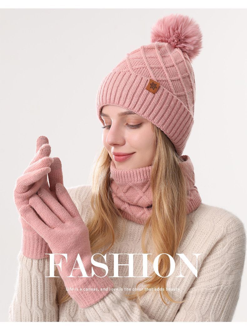 Women Pink Argyle 3-Piece Set-Hat Scarf and Gloves V1221-WOMEN-PINK-ARGYLE-3-PIECE-SET-HAT-SCARF-AND-GLOVES