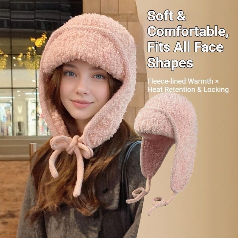 Women Plain Aviator Hat with Earflaps Black V1221-WOMEN-PLAIN-AVIATOR-HAT-WITH-EARFLAPS-BLACK