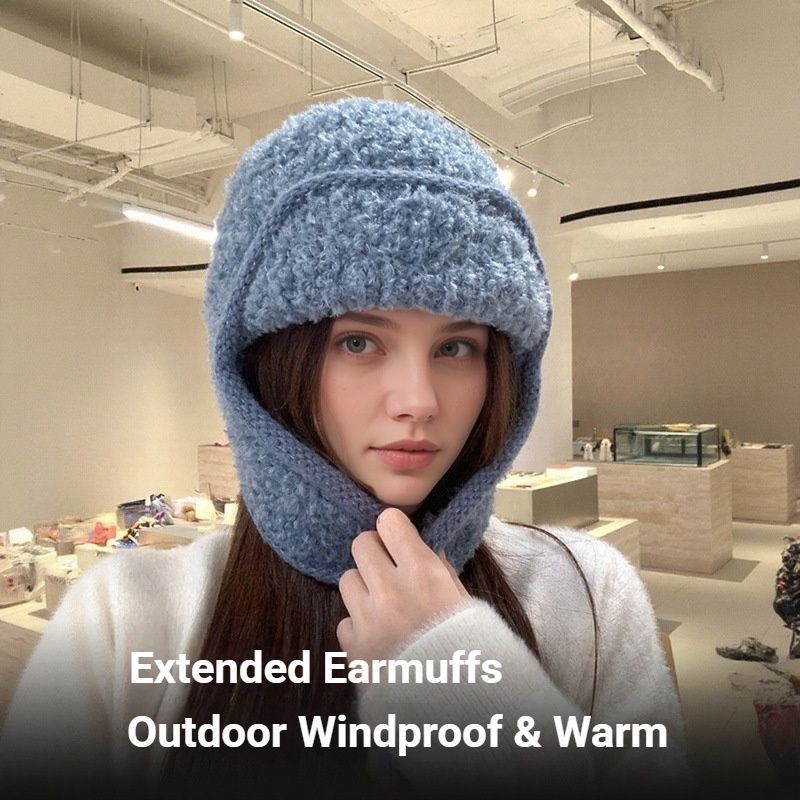 Women Plain Aviator Hat with Earflaps Blue V1221-WOMEN-PLAIN-AVIATOR-HAT-WITH-EARFLAPS-BLUE