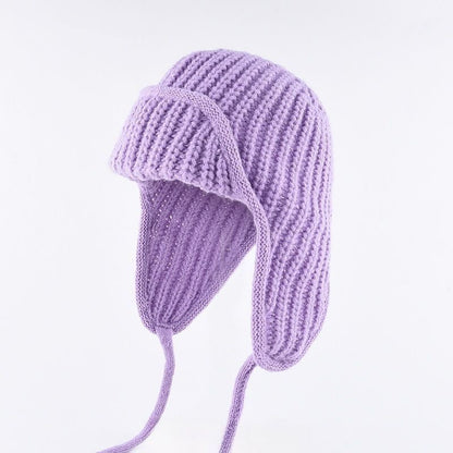 Women Plain Aviator Hat with Earflaps Purple V1221-WOMEN-PLAIN-AVIATOR-HAT-WITH-EARFLAPS-PURPLE