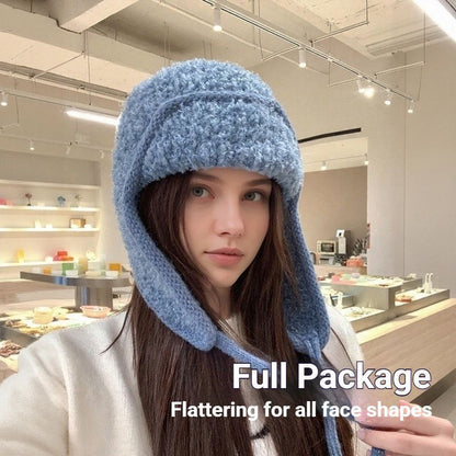 Women Plain Aviator Hat with Earflaps Rose Red V1221-WOMEN-PLAIN-AVIATOR-HAT-WITH-EARFLAPS-ROSE-RED