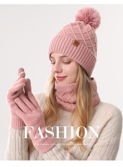 Women Red Argyle 3-Piece Set-Hat Scarf and Gloves V1221-WOMEN-RED-ARGYLE-3-PIECE-SET-HAT-SCARF-AND-GLOVES