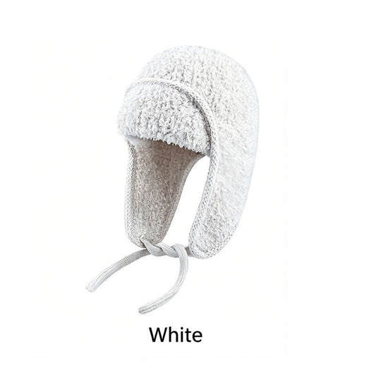 Women Sherpa Aviator Beanie - Warm Earflap Knit Hat White V1221-WOMEN-SHERPA-AVIATOR-BEANIE-WARM-EARFLAP-KNIT-HAT-WHITE