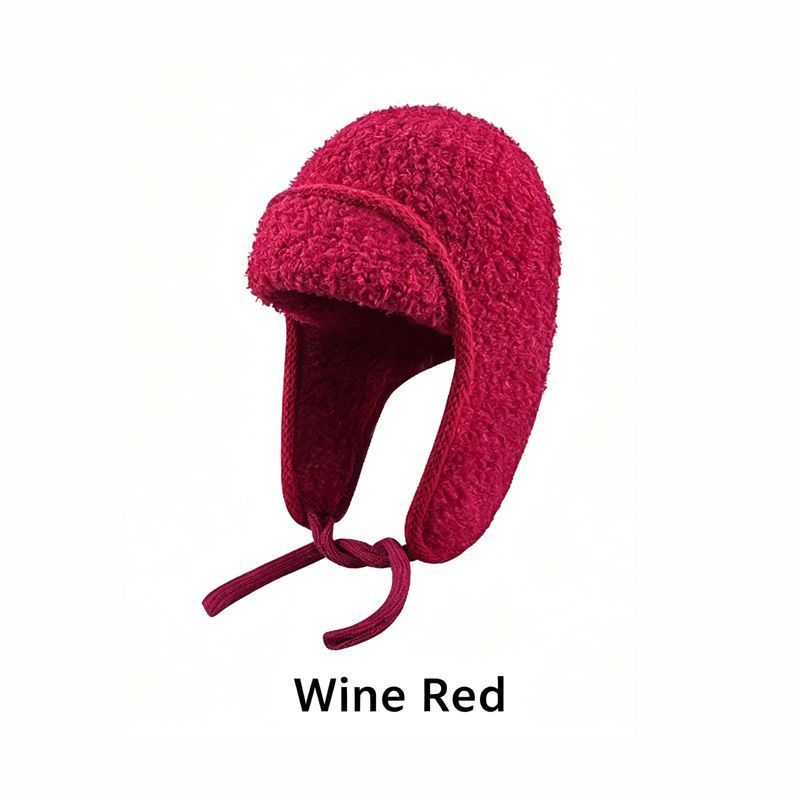 Women Sherpa Aviator Beanie - Warm Earflap Knit Hat Wine Red V1221-WOMEN-SHERPA-AVIATOR-BEANIE-WARM-EARFLAP-KNIT-HAT-WINE-RED