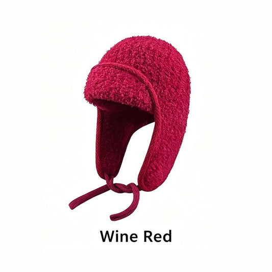 Women Sherpa Aviator Beanie - Warm Earflap Knit Hat Wine Red V1221-WOMEN-SHERPA-AVIATOR-BEANIE-WARM-EARFLAP-KNIT-HAT-WINE-RED