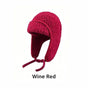 Women Sherpa Aviator Beanie - Warm Earflap Knit Hat Wine Red V1221-WOMEN-SHERPA-AVIATOR-BEANIE-WARM-EARFLAP-KNIT-HAT-WINE-RED