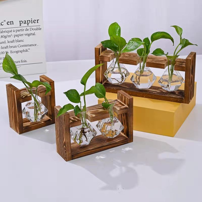 HydroponicWoodenFramewithSnap-On-DiamondSingleBottle V1221-WOODENSTAND-DIAMONDSINGLEBOTTLE