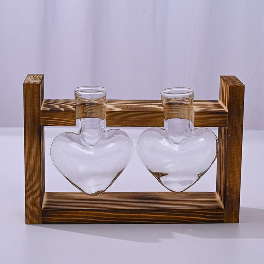 HydroponicSnap-OnWoodenStand-Heart-ShapedDoubleBottle V1221-WOODENSTAND-HEART-SHAPEDDOUBLEBOTTLE