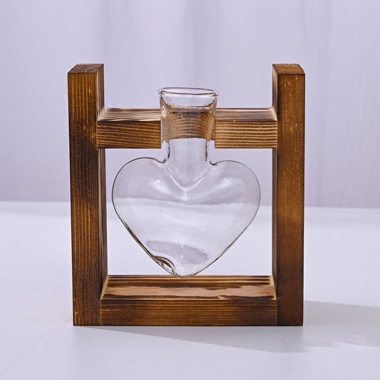 HydroponicWoodenFramewithSnap-On-Heart-ShapedSingleBottle V1221-WOODENSTAND-HEART-SHAPEDSINGLEBOTTLE