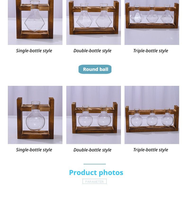 HydroponicWoodenFramewithSnap-On-Heart-ShapedTripleBottle V1221-WOODENSTAND-HEART-SHAPEDTRIPLEBOTTLE