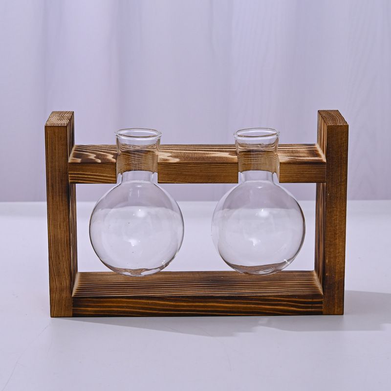 HydroponicWoodenFramewithSnap-On-SphericalDoubleBottle V1221-WOODENSTAND-ROUNDBALLDOUBLEBOTTLE