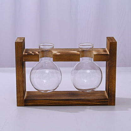HydroponicWoodenFramewithSnap-On-SphericalDoubleBottle V1221-WOODENSTAND-ROUNDBALLDOUBLEBOTTLE