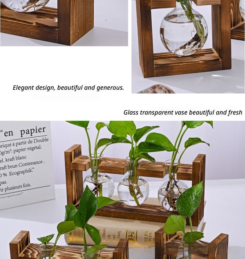 HydroponicWoodenFramewithSnap-On-SphericalDoubleBottle V1221-WOODENSTAND-ROUNDBALLDOUBLEBOTTLE