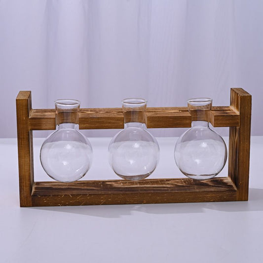 HydroponicWoodenFramewithSnap-On-SphericalTripleBottle V1221-WOODENSTAND-ROUNDBALLTRIPLEBOTTLE