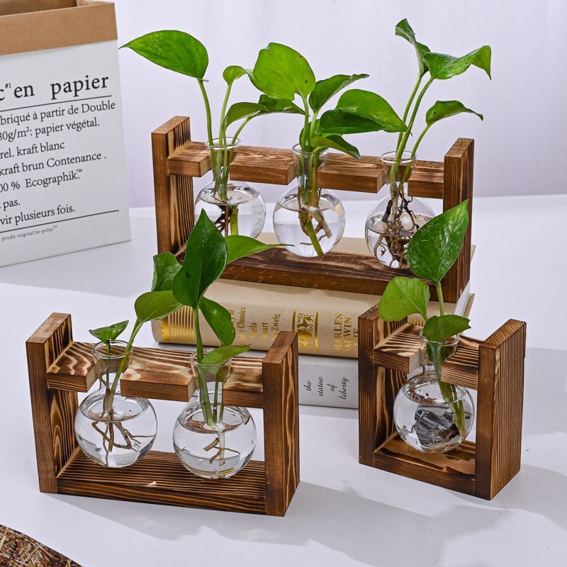 HydroponicWoodenFramewithSnap-On-SphericalTripleBottle V1221-WOODENSTAND-ROUNDBALLTRIPLEBOTTLE