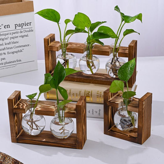 HydroponicWoodenFramewithSnap-On-SphericalTripleBottle V1221-WOODENSTAND-ROUNDBALLTRIPLEBOTTLE