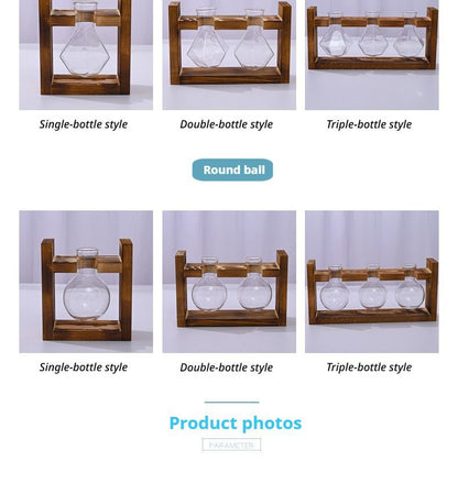 HydroponicWoodenFramewithSnap-On-SphericalTripleBottle V1221-WOODENSTAND-ROUNDBALLTRIPLEBOTTLE