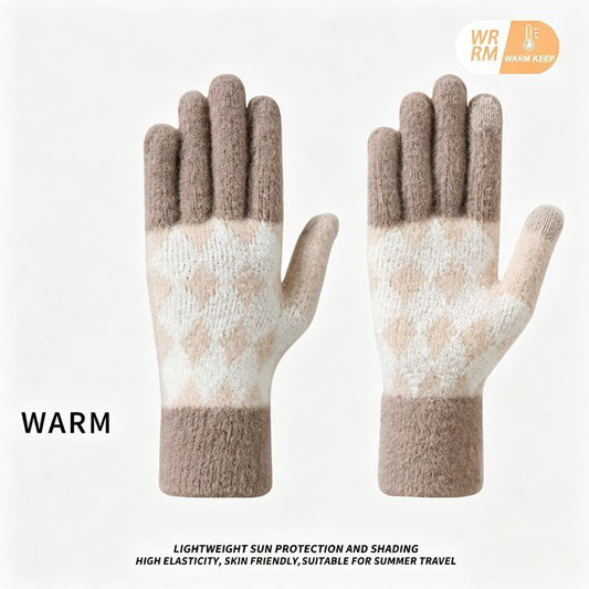 2Pcs Touchscreen Knitted Gloves Khaki V1221-XM-BNST-01