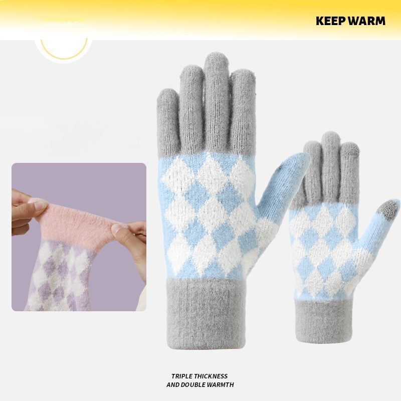 2Pcs Touchscreen Knitted Gloves Khaki V1221-XM-BNST-01
