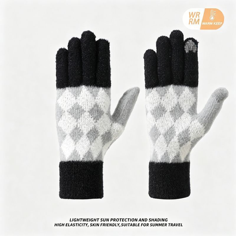 2Pcs Touchscreen Knitted Gloves Black V1221-XM-BNST-05