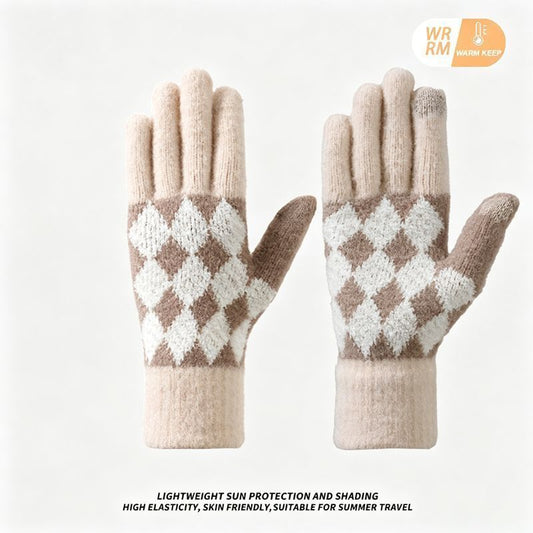 2Pcs Touchscreen Knitted Gloves Beige V1221-XM-BNST-06